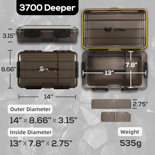 Image of RUNCL Fishing Tackle Box, Waterproof Tray for Jigs Lures, Thicker Floating Tackle Utility Box with Adjustable Dividers, 3600 /3700 /Large 3700 Size
