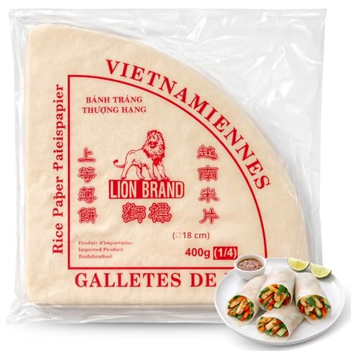 Papel de Arroz Comestible, Wafer Paper, Obleas de Arroz, Banh trang, Apto para Rollitos, Dumplings, Recetas Dulces, Saladas, para Freír, al Vapor, 400 Gramos, Sin gluten (1/4, 400, gramo)