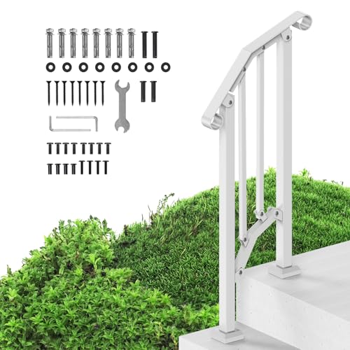 VEVOR Pasamanos para Escaleras 1-2 Escalones Barandillas de Acero al Carbono de Transición con Kit de Instalación Barandillas para Escalones de Hormigón, Porches, Terrazas, Arco Retro, Blanco