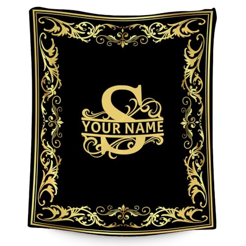 Custom Blanket with Name, Initial Throws Gift for Boys, Soft Anniversary Birthday Gifts for Him, Cozy Flannel Throw Blankets for Bed Travel, 50x60 Inches
