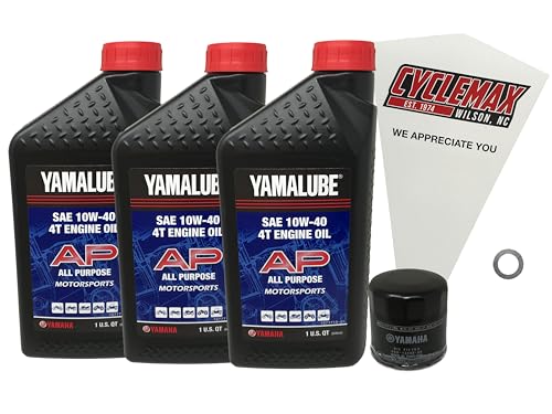 Cyclemax Oil Change Kit compatible with 2019-2023 Yamaha Yamalube 10W-40 compatible with Grizzly/Kodiak 700 ATV
