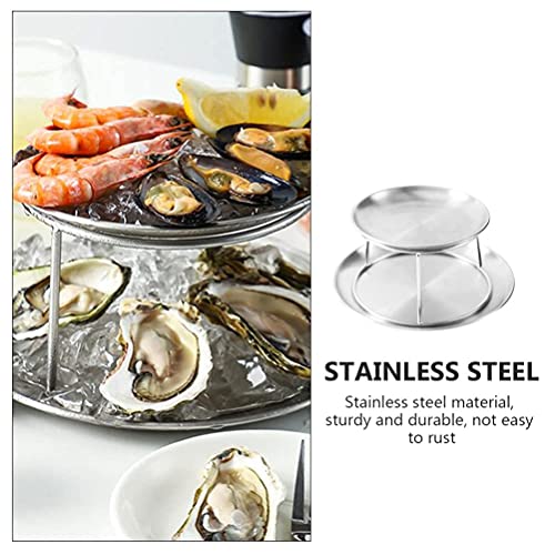 Bandeja para servir de acero inoxidable de dos niveles, perfecta para mariscos gourmet de té de la tarde, cupcakes y aperitivos, elegante exhibición para fiestas y eventos