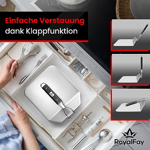 RoyalFay Pizza-Set – Pizzaschieber aus Edelstahl mit klappbarem Griff & Zutatenbehälter Napoli 2er Set mit 8 Einsätzen und 2 Deckeln