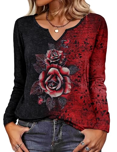 Image of Zeagoo Long Sleeve Shirts for Women Fall Tops Casual Dressy V Neck Blouses Boho Tunic Western Clothes Vacation Outfits