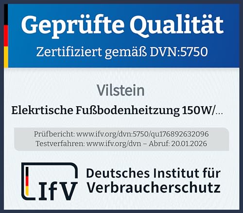 VILSTEIN® Elektrische Fußbodenheizung [150W/m²] - Bodenheizung Elektrisch geeignet für Laminat, Fliesen & mehr - Elektro Fussbodenheizung - Elektrische Heizmatte Fußboden - (2x0.5m - 1qm)