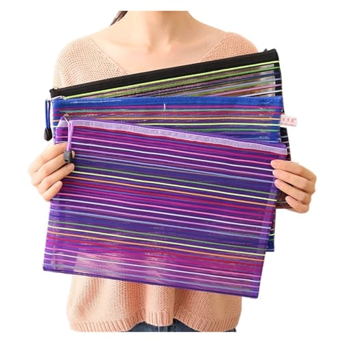 cartera con llave, Portadocumentos de malla con cremallera en y tamaños(Purple,B5(28.5x21cm))