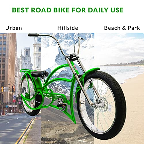 Tracer Leopard 26 Inch Wheel Chopper Stretch Bike Beach Cruiser High Rise Handlebar Suspension Fork 1 Speed 26 X 3 Fat Tires (GT- Green)