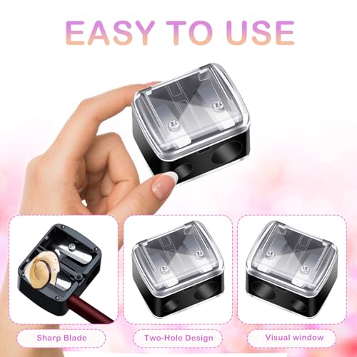 Image of Makeup Pencil Sharpener, 4 Pack Dual Hole Cosmetic Pencil Sharpener for Lip Liner Eyeliner and Brow Pencils, Cosmetic Manual Tools for Women and Makeup Artists,Stainless Steel Blades and Plastic Cover