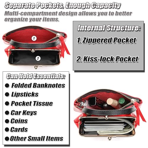 Womens Genuine Leather Coin Purse Ladies Vintage Style Wallet with Top Handle Change Purse with 2 Separate Pockets4