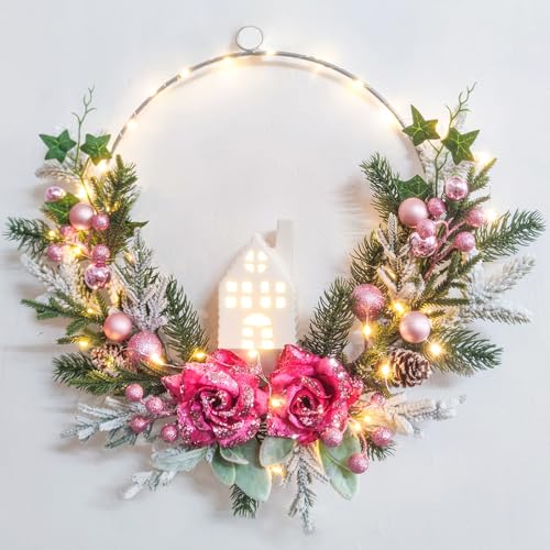 Christmas Wreath Decor -18inch Pink Wreaths for...