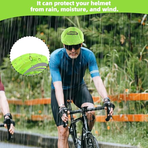2 Stück Helmüberzug Fahrrad,Regenschutz Fahrradhelm,Wasserdicht Helm Regenschutz mit Fluoreszierendes Armband und Reflektierende Fahrradaufklebe für Alle Helme,Reflektierende Abdeckung für Fahrradhelm