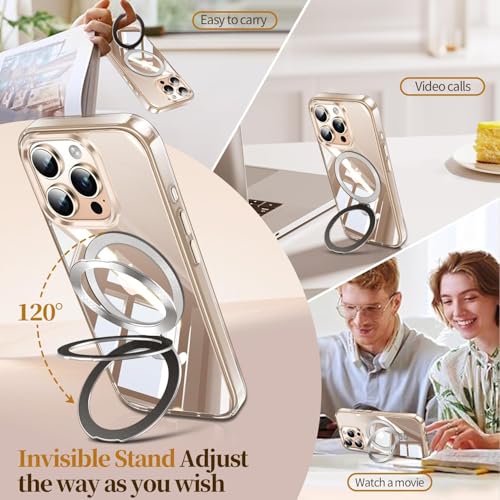 Image of ESTPEAK CD Mag-Stand Case for iPhone 15 Pro Case with Invisible Magnetic Ring, [Compatible with MagSafe] [Never Yellowing] Top Clear Phone Case Cover for iPhone 15 Pro 6.1 inch Men Women, Clear
