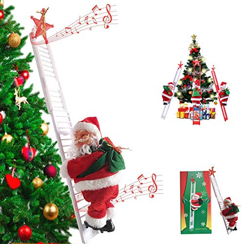 BERNIE ANSEL Electric Climbing Ladder Rope Santa Claus Doll Christmas Figurine Ornament Santa Climbing Ladder to Tree