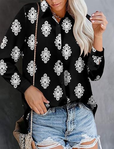 Image of Magritta Women's Shirts Fashion Casual Loose Fit Long Sleeve Button Down Lightweight Collared Blouse Tops