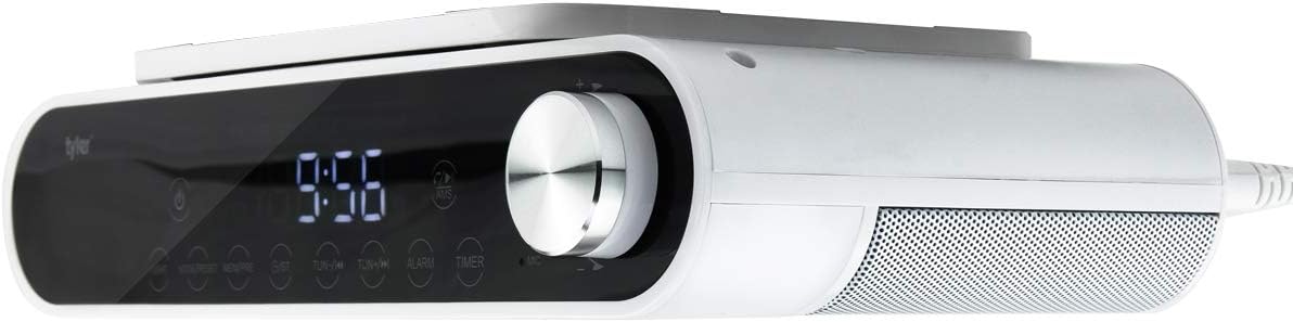 Top Rated Tyler Bluetooth Under The Cabinet Universal Wireless Music System, Kitchen Clock Radio, FM Radio, Digital Clock, Hands Free Speakerphone, LED Work Surface Lighting - White (TKS2-WH)