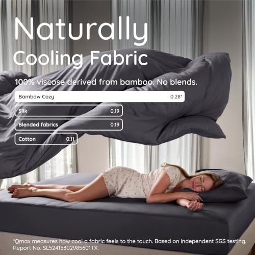 Image of Bambaw 100% Viscose Derived from Bamboo Duvet Cover Queen Size - 3 Piece Cooling Duvet Cover Set, Soft Duvet Cover Queen Size, Breathable Duvet Cover Set, No Comforter (Charcoal)
