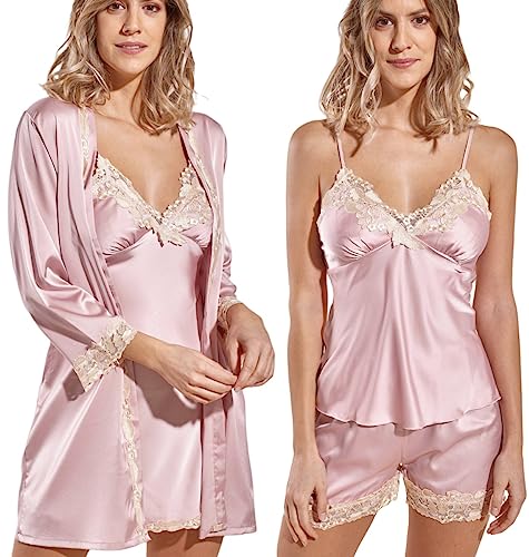 Ensemble pyjamas satin femme Laura in contre la chaleur nocturne avec dentelle