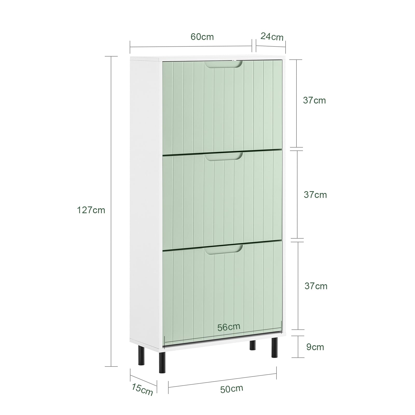 SoBuy Schoenenkast met 3 Kleppen, Schoenencommode, Schoenenrek, Schoenenkist, Gangkast, Opbergkast voor Schoenen, voor Inkomhal, Woonkamer, Slaapkamer, Rotanrieteffect, 60 x 24 x 127 cm, FSR155-N