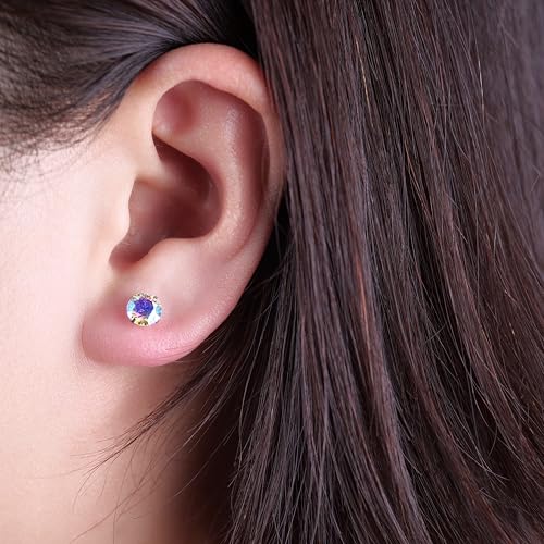 G23 Titanium CZ Stud Earrings, Hypoallergenic F136 Implant Grade Titanium Screw Back Simulated Diamond Earrings for Sensitive Ears, 6mm 5A Cubic Zirconia Stud Earrings for Women2