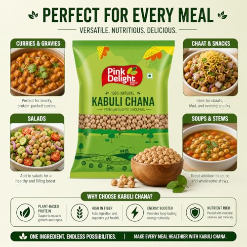 Image of Pink Delight Kabuli Chana (White Chickpeas) 400 gm | Natural, Unpolished & High Protein | Premium Bold Safed Chana | Rich in Fiber | Ideal for Chole, Salad & Hummus