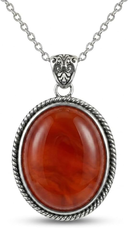 925 Sterling Silver Vintage Gemstone Oval Necklace Jewelry Gift for Women