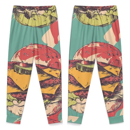 Cheeseburger Fast Food PatternChildren's Pajama Set Round Neck Long Sleeve Top + Pants Two-piece Set120CM4