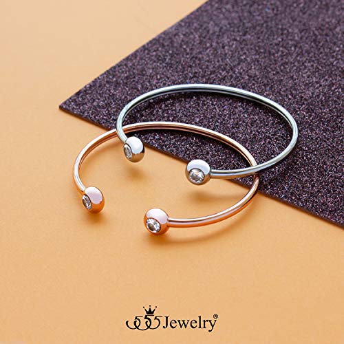 555Jewelry Stylish Stainless Steel Bracelet, Open Bangle Bracelet, Sparkly Cubic Zirconia Bead Open Cuff Bracelet, Open Cuff Bangle Beads Bracelets, Beaded Bracelets For Women & Girls, Silver #TOP3