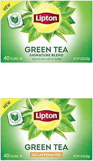 Lipton Green Tea Bundle, Caffeinated for Day and Decaffeinated for Night, Unsweetened Teabags, Hot Tea or Iced Tea with Fl...