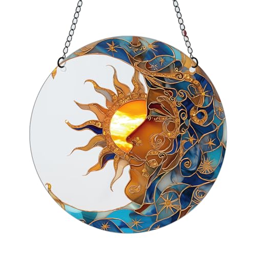 Yzikema Sun and Moon Stained Acrylic Window Hanging,Sun Catcher Window Decor,Outdoor Garden Decor Gift for Women Christmas Thanksgiving Gift
