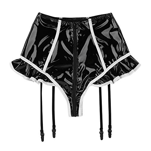 Sexy Lingerie Dames Latex Ondergoed Gevoerd Lederen Rits Trainingspakken Hoge Taille Trainingspakken Met Jarretel - Image 6