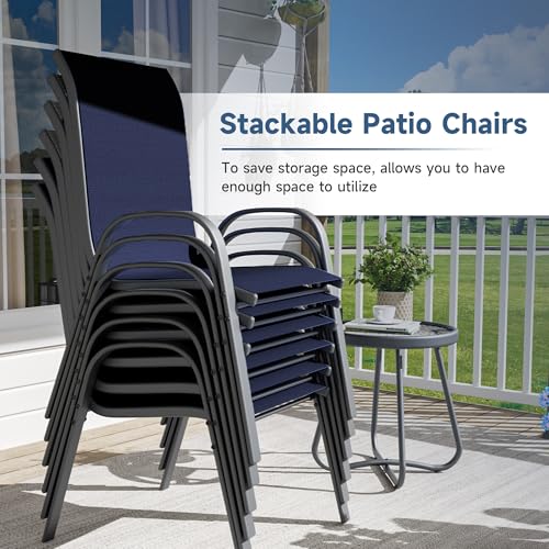 Image of Amopatio Patio Chairs Set of 6, Outdoor Stackable Dining Chairs for All Weathe, Breathable Garden Outdoor Furniture for Backyard Deckr(Navy Blue)