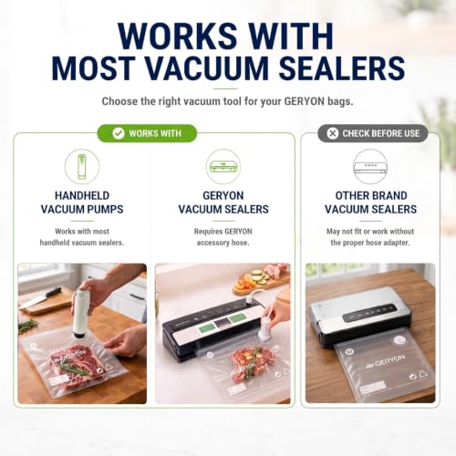 Image of GERYON Vacuum Sealer Bags for Food Reusable, 40 Pack Food Vacuum Bags, BPA-Free Vacuum Seal Bags with Air Valve, Compatible with Handheld Vacuum Sealer, Sous Vide, Freezer and Meal Prep Storage