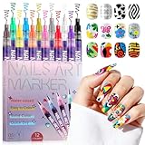 Kalolary 12 Color Nail Art Pens Set, Nail Polish Pens 0.5MM Fine Tip Acrylic Paint Pen Nail Art Markers Quick-Dry Nail Art Tools for Dotting Drawing Painting DIY Nail Art Beauty Manicure(A)