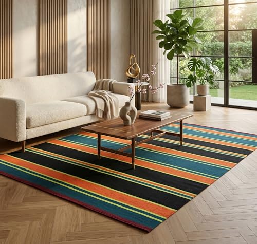 Image of BSB HOME Modern Striped Area Rug - Vibrant Multicolor Living Room Carpet, Soft Plush Floor Mat, Contemporary Home Decor Accent, Durable Non-Slip, 8.6 x 5.8 ft (262 x 177 cm) (Multicolor)