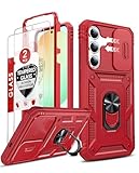 LeYi for Samsung S25-FE Case: Galaxy S25 FE Case with S25 FE Screen Protector X 2, Magnetic Rotatable Stand Samsung Galaxy S25 FE Phone Case, Heavy Duty Shockproof for Celular Phone Case S 25FE, Red