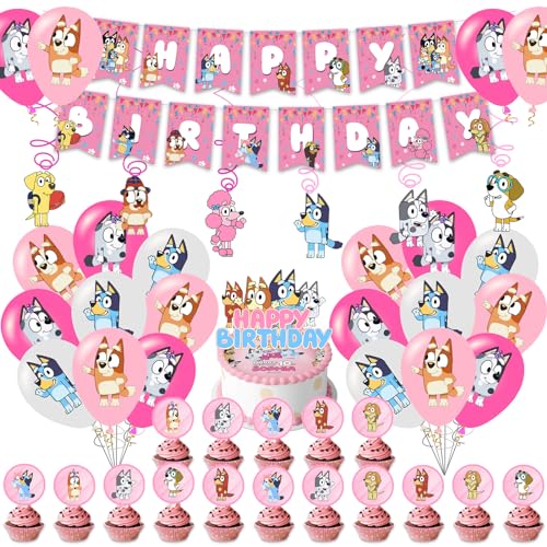 Decoracion Cumpleaños, 50 Piezas Adornos Cumpleaños Dog Cumpleaños Decoración para Fiestas Incluye Pancarta de Cumpleaños, Decoración de Tartas ,Globos Cumpleaños para Niño