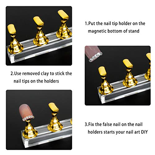image for JUSTOTRY 4 Sets Pink Nail Stand for Press on Nails Display, Magnetic F