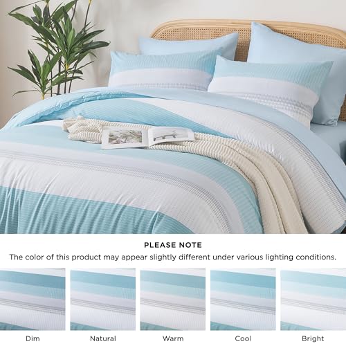 Andency Queen Comforter Set Light Blue - 7 Pieces Striped Lightweight Bed in a Bag, Soft Reversible Bedding Set with Comforter, Fitted & Flat Sheet, Pillowcases & Shams by Andency - Used condition - Image 6