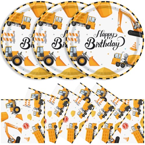 40 Pcs Construction Plates and Napkins Set, Large 9 Inch Party Plates