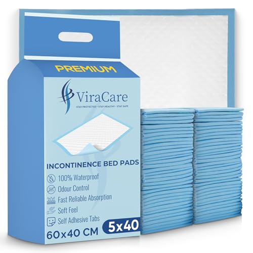 200 x Premium Incontinence Bed Pads 60x40 cm | Disposable Bed Mats for Incontinence | Incontinence Bed Sheets | Bed Protectors Adults | Maternity Bed Mats | Fast Reliable Absorption | (5 Packs of 40)