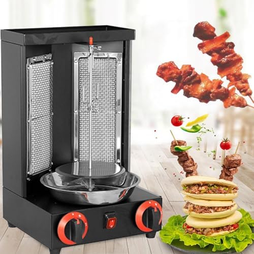 Stainless Steel Vertical Rotisserie Grill - 2-Burner Rotating Oven with Oil Collecting Pan for Commercial & Home Meat Roasting, BBQ, and Outdoor Cooking