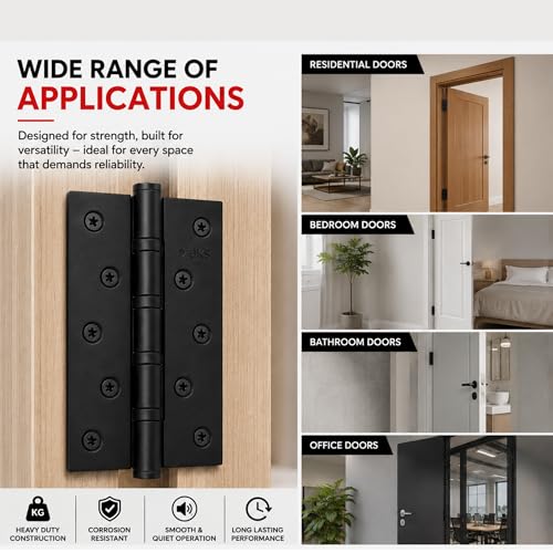 Image of AKS Stainless Steel Four Ball Bearing Hinges for Main Door, Office, Home & Bathroom Doors 5 Inch Length 3 Inch Width 3mm Thickness Hinges | 5 Years Warranty (Pack of 6, Matt Black)
