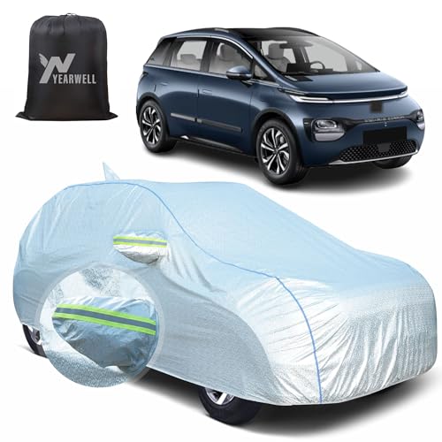 Image of Car Body Cover for MG Windsor, 100% Waterproof, Heat-Resistant with Mirror & Antenna Pockets, Soft Cotton Lining, Triple Stitched, Green Reflector (Reflective Silver)