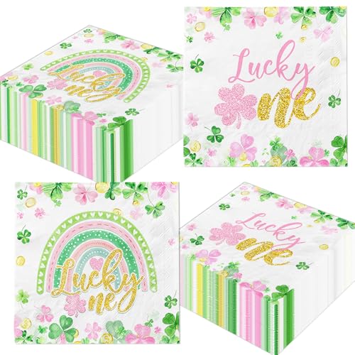 Lucky One Birthday Decorations Napkins 40pcs St. Patricks Day Lucky One First Birthday Paper Napkins for Irish Girls 1st Birthday Party Supplies