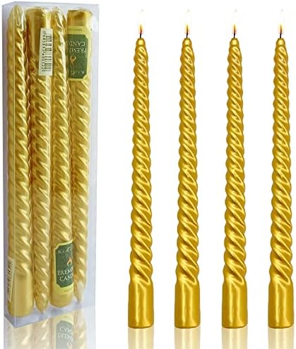 Gedengni Gold Twist Taper Candle, Spiral Taper Candle, Taper Twisted Dinner Dining Table Wedding Spiral Long Candles Wax