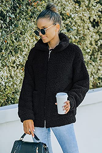Prettygarden Women's 2023 Fashion Winter Coat Long Sleeve Lapel Zip Up Faux Shearling Shaggy Oversized Shacket Jacket (Black,Small) #TOP7