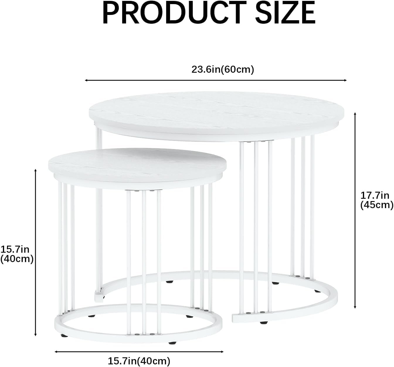 Garden 4 you Couchtisch Rund, Satztisch 2er Set, Wohnzimmertisch Modern, Couchtisch aus Holz, Beistelltisch Set Rund, Kaffeetisch, Sofatisch, Tischkombination fürs Wohnzimmer Büro Balkon (Weiß)