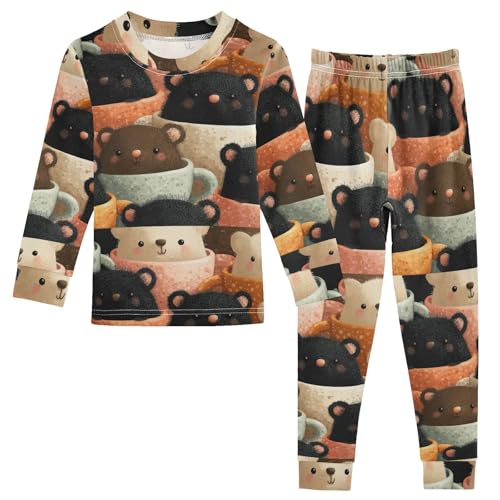 Pajama Sets Long Sleeve Cute Bears in Cups Soft Comfy Sleepwear 2 Piece PJS 3-8T