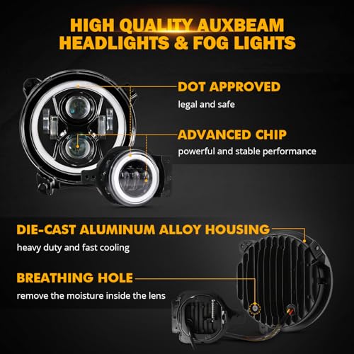Image of Auxbeam 2024 Upgraded 9 Inch LED Round + 4 Inch Fog Lights for 2018-2023 Jeep Wrangler JL JLU Sport Sahara Rubicon Gladiator JT With DRL & Turn Signal, High /Low Beam, DOT Approved
