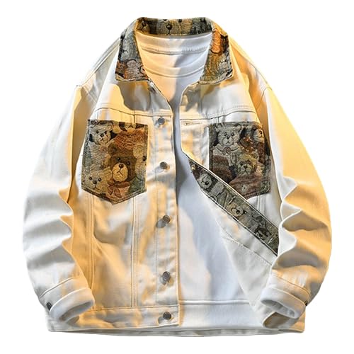 Veste en jean pour homme fleurie en coton de mi-saison